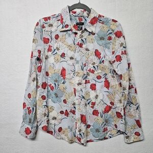 Ann Taylor Floral Semi Sheer Button Down Shirt Summer Garden Small